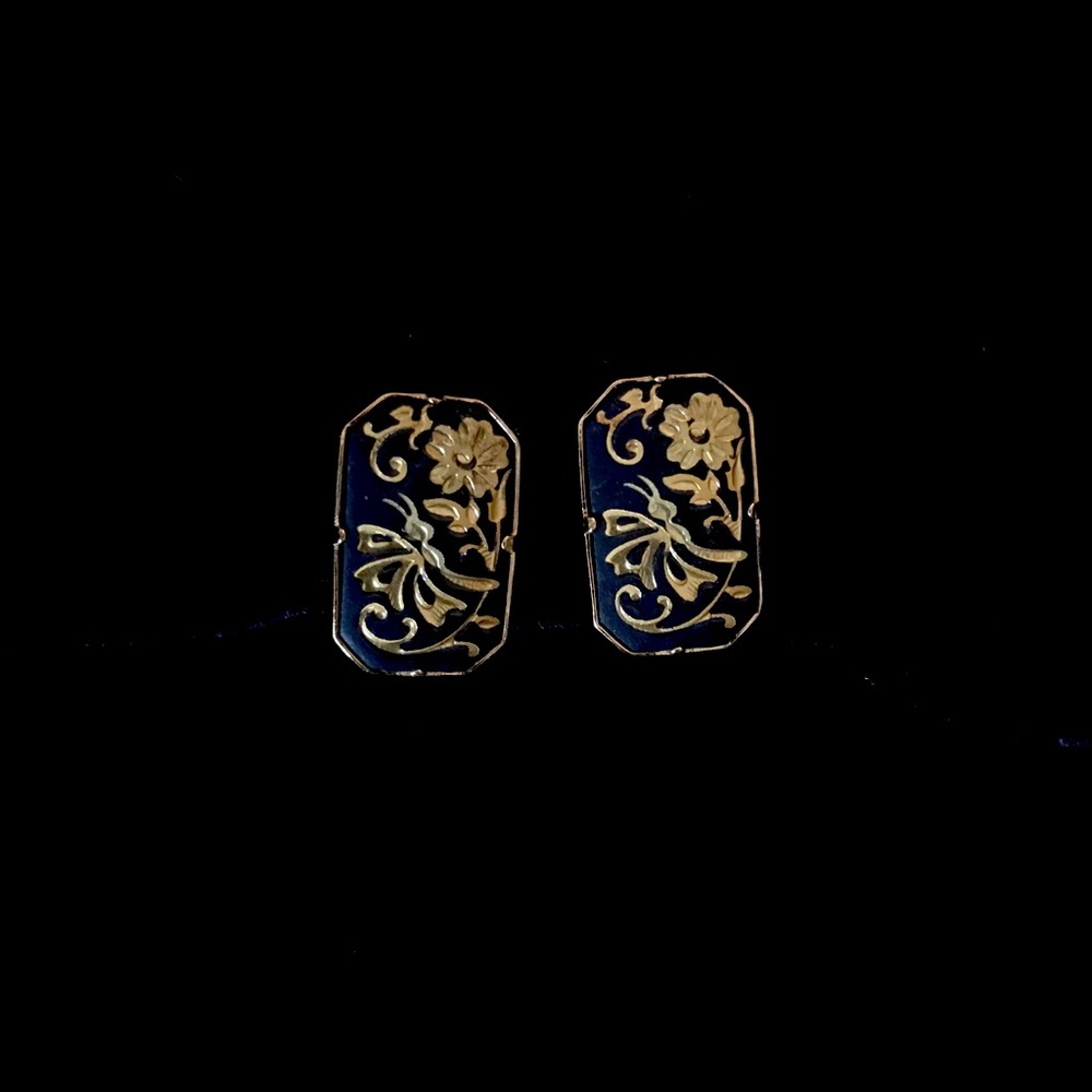 Vintage Damascene Butterfly Clip-On Earrings
